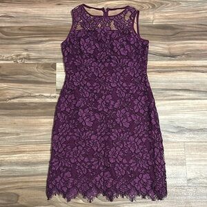 LRL Lauren Ralph Lauren Sheath Dress Purple Lace Overlay Crochet Lined Size 6